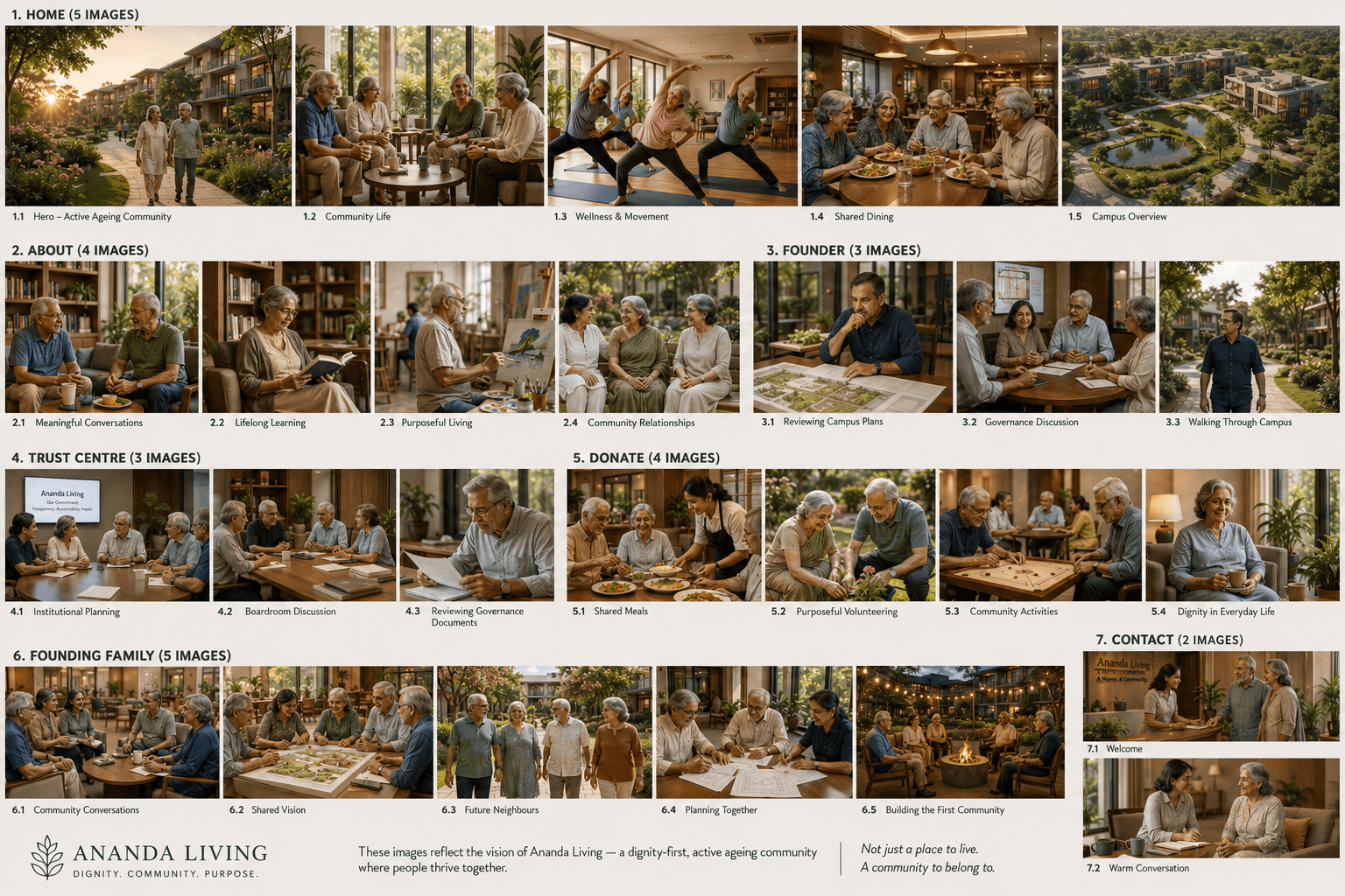 Illustrative concept of older adults walking together in a warm, tree-lined community — independence, friendship, and everyday vitality.